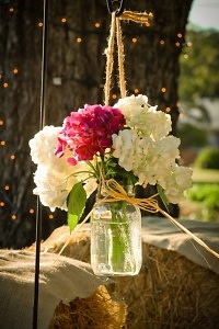 Hanging Mason Jar Filled With Flowers