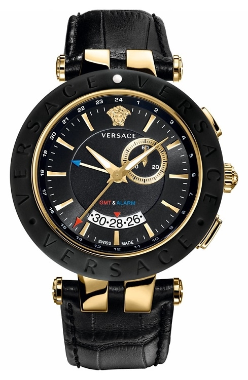 'V-Race GMT' Leather Strap Watch, 46mm