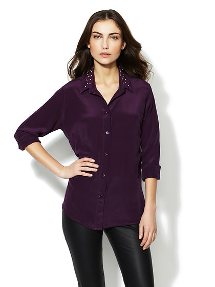 Studded Collar Silk Shirt