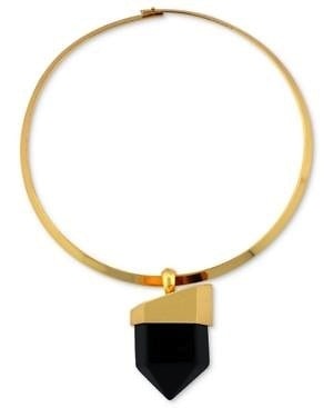 Vince Camuto Gold-Tone Black Spike Stone Pendant Collar Necklace 