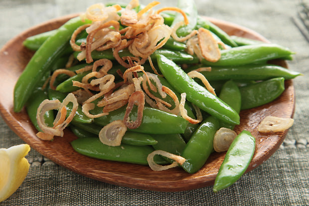 Snap Peas with Crispy Shallots