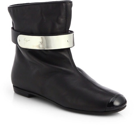 Giuseppe Zanotti Metal-Plated Strap Leather Ankle Boots