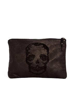 Zadig & Voltaire Uma Leather Zip Top Skull Detail Clutch Bag
