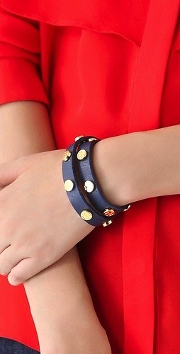 Tory Burch Embossed Leather Wrap Bracelet 
