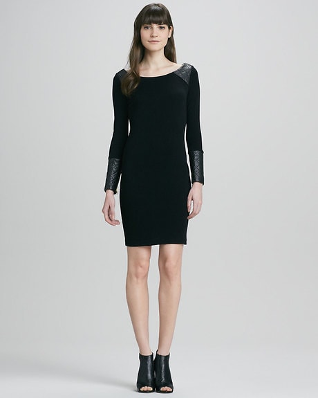 Alice + Olivia Daynah Leather-Accent Dress