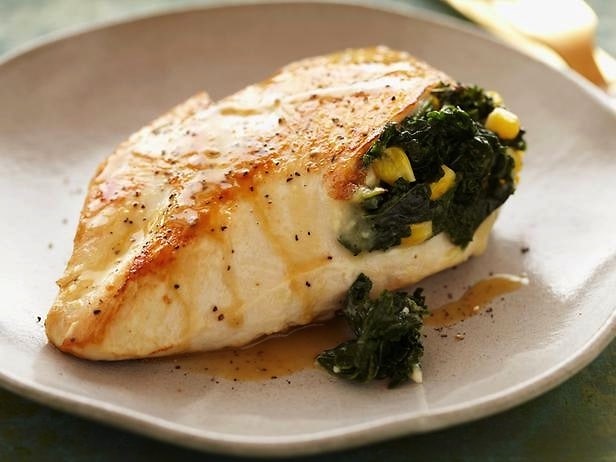 Spicy Kale and Corn Stuffed Chicken Breasts  