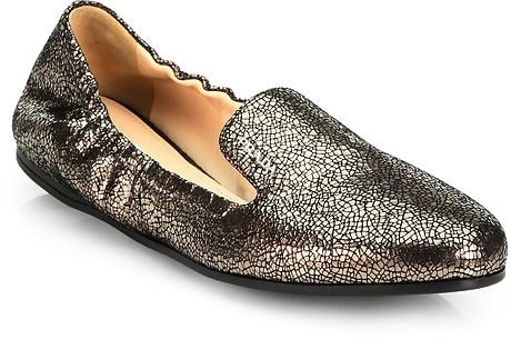 Prada Crackled Metallic Leather Smoking Slippers