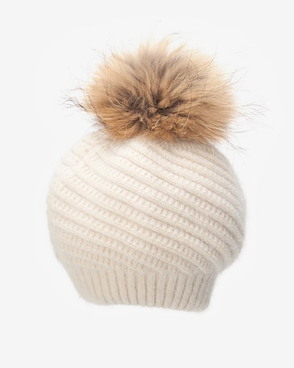 ANNABELLE New York Fur Pom Pom Knit Hat