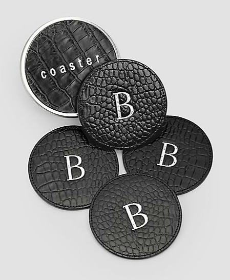 Personalized Croco Leather Coaster Set