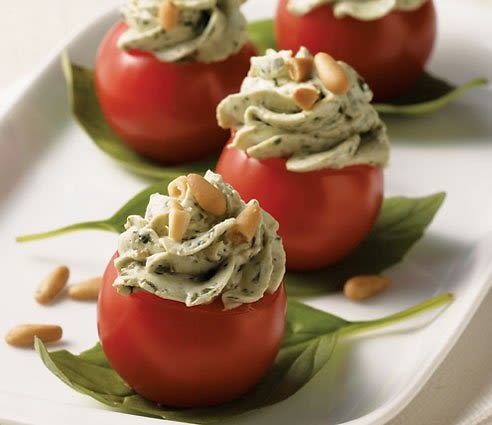 Cherry Tomatoes Filled With Creamy Pesto Cheese