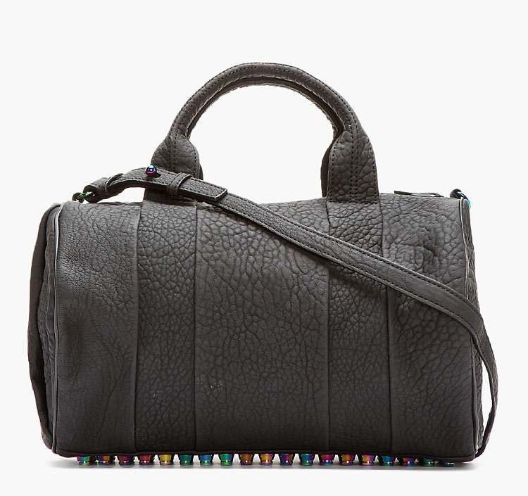 Alexander Wang Black Rubberized Leather Iridescent Rocco Duffle Bag