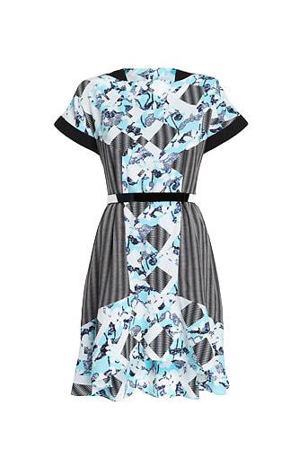 Belted Dress in Blue Floral Print