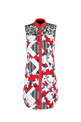 Shirt Dress in Red Floral/Check Print