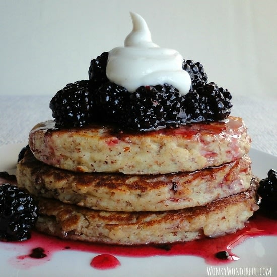 Pancakes with Blackberry Syrup & Sweet Cream
