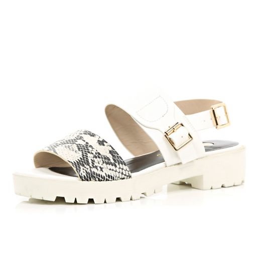 River Island White Cleated Sole Snake Strap Sandals 