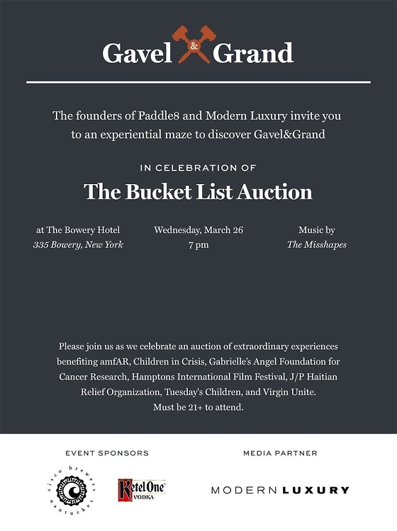 Gavel&Grand's "The Bucket List" Auction Celebratory Launch Event