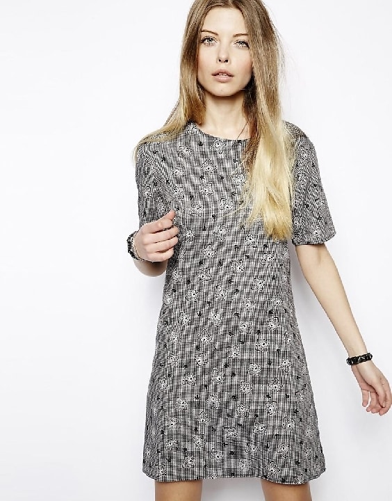 ASOS Reclaimed Vintage Shift Dress In Floral Gingham Print