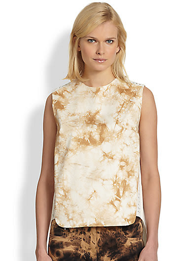 3.1 Phillip Lim Leather-Trimmed Tie Dye-Print Top