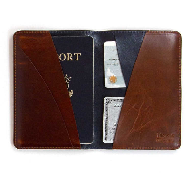 Vintage Cognac/Navy Passport Wallet