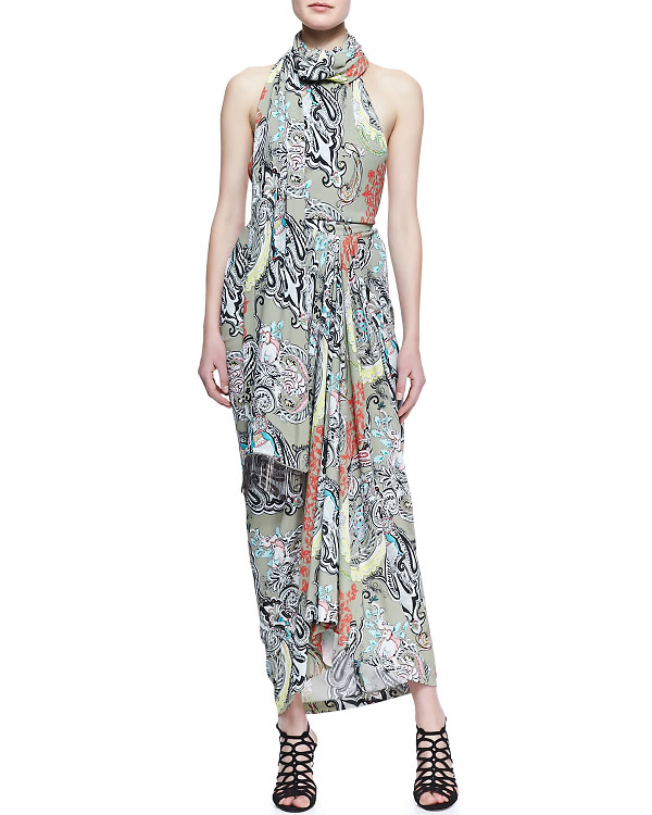 Etro Scarf-Neck Menagerie Printed Long Dress