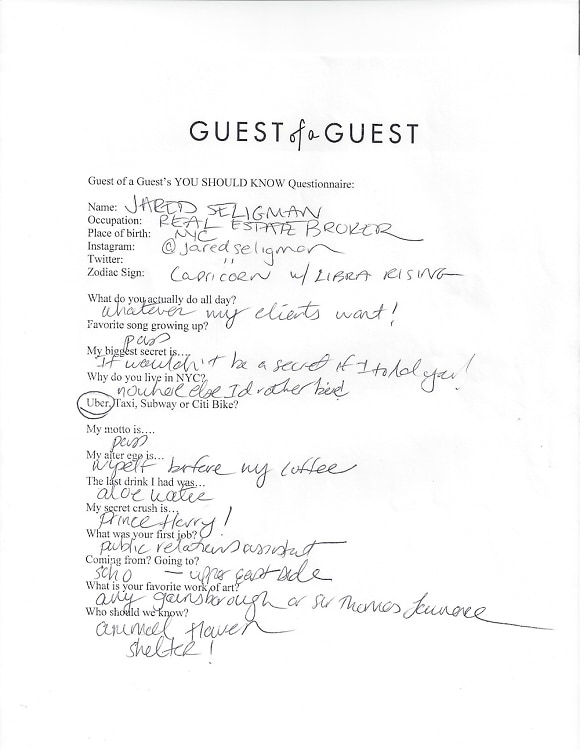 Jared Seligman Questionnaire