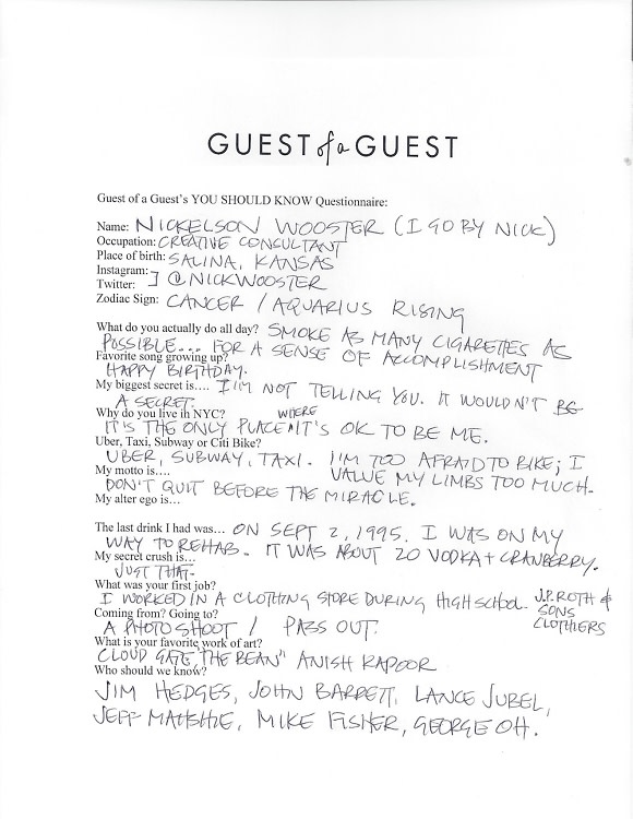 Nick Wooster Questionnaire
