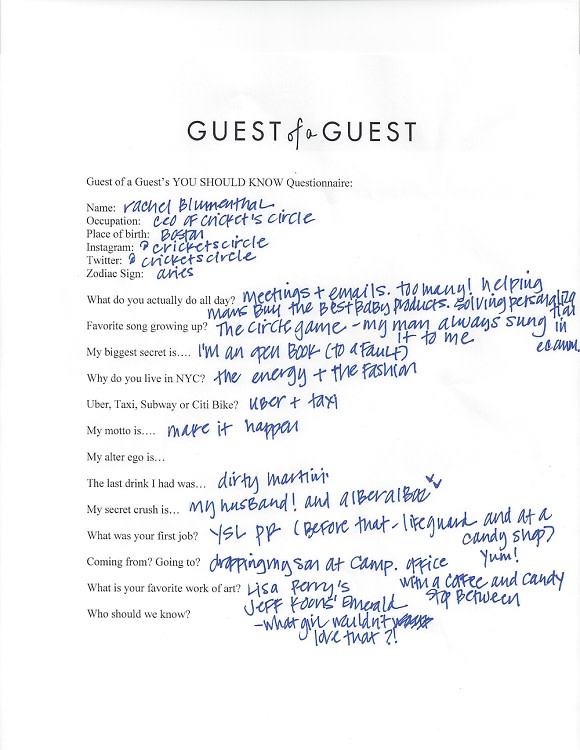 Rachel Blumenthal Questionnaire