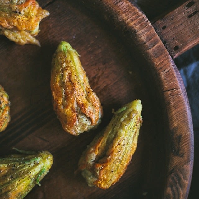 Zucchini, Ricotta, & Paprika Stuffed Squash Blossoms 