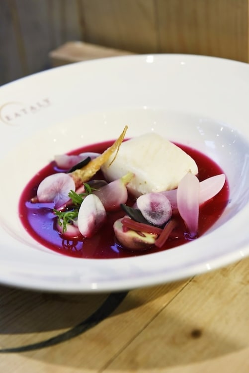 Halibut with Radishes & Beet Dashi