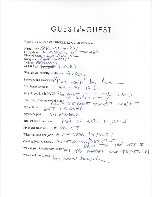 Mark McNairy Questionnaire
