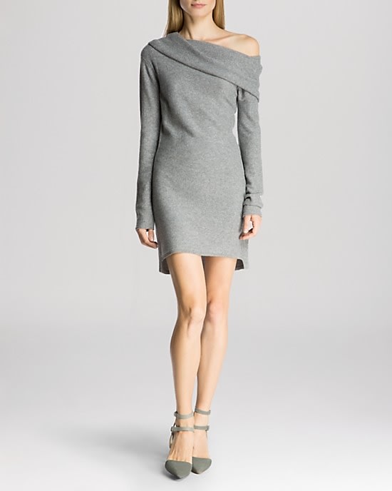 Halston Heritage Dress - Off Shoulder Cashmere Sweater