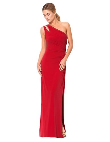 Laundry By Shelli Segal One Shoulder Cutout Gown with Beading