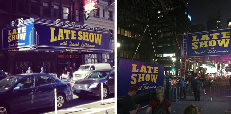 The End Of An Era: The Late Show Sign Comes Down