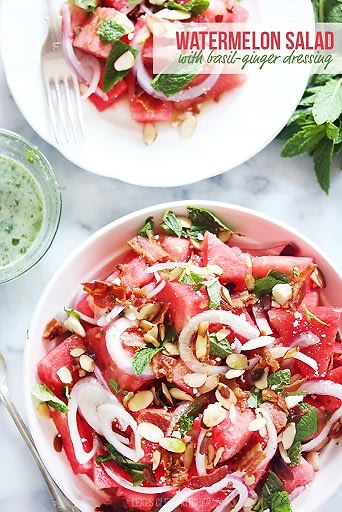 Watermelon Salad with Basil-Ginger Dressing