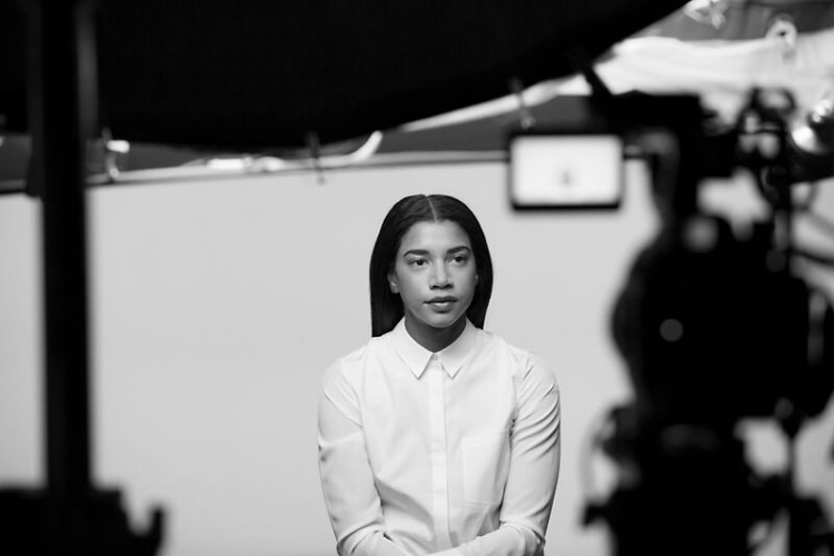 Hannah Bronfman for Clinique's #FaceForward campaign b/w sitting