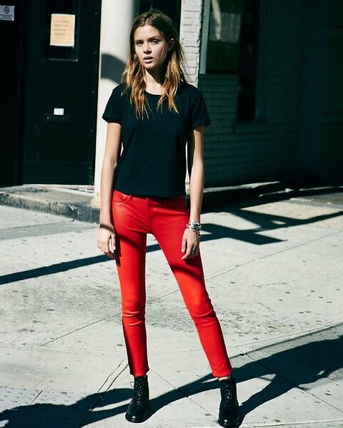 Josephine Skriver in red pants