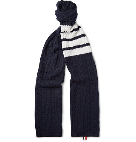 Thom Browne Striped Cable-Knit Cashmere Scarf