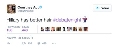 courtney act in The Funniest Celebrity Reactions To Last Night's Presidential Debate
