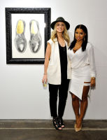 L-R: Artist Elizabeth Waggett and Mashonda Tifrere attend the Art LeadHERS exhibition opening at Joseph Gross Gallery in New York, NY on May 5, 2016.  (Photo by Stephen Smith)