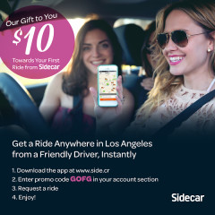Today's Giveaway: $10 Off Your First Ride With Sidecar